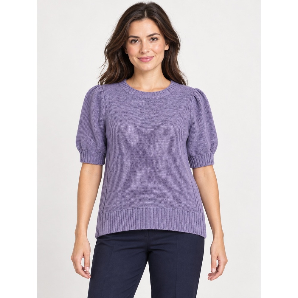 Ann Taylor Womens Lavender Purple Puff Short Sleeve Crew Neck Sweater Size L